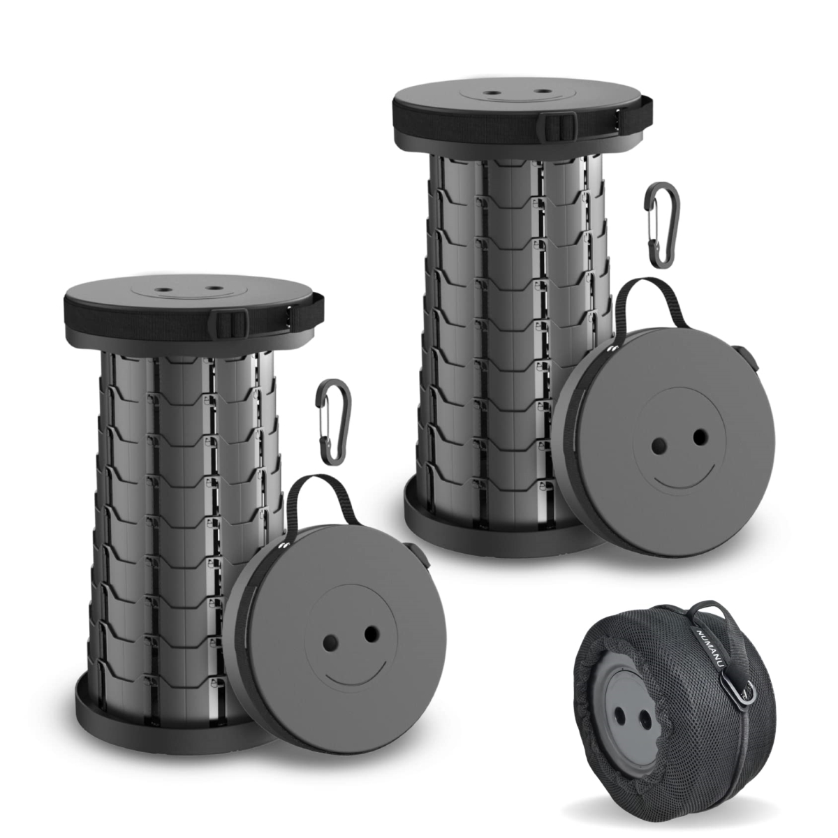 NT88122 Collapsible Stool with Carry Bag - Portable Folding, Height Adjustable - Lightweight Camping Seat - Pack of 2
