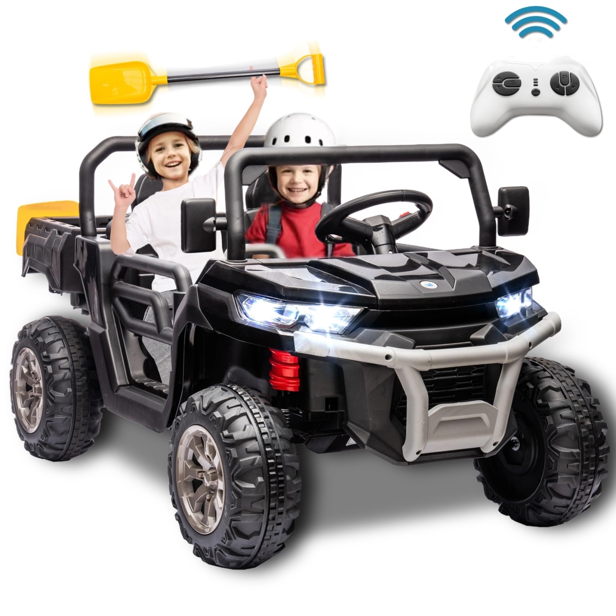 NT88181 24V Ride On Toys for Big Kids, 2 Seater UTV with Remote Control, Dump Truck, Bluetooth, LED Lights, Black
