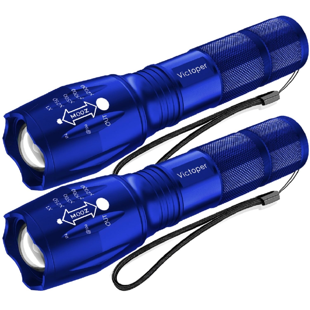 NT83780 Victoper LED Flashlight Blue, High Lumens Tactical Flashlights with 5 Modes, Waterproof Zoomable - Pack of 2