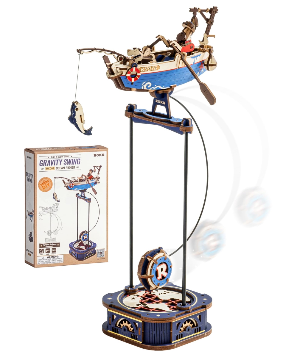 NT83883 ROKR 3D Wooden Puzzle for Adults, Gravity Swing Ocean Fisher Model Kit - 161 Piece