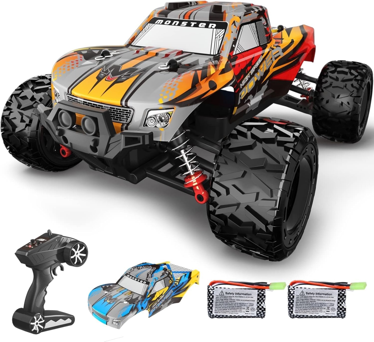 NT84052 1-16 Scale Remote Control Car - 40MPH High Speed, 4X4 Waterproof Monster Truck with 2 Batteries & Tools
