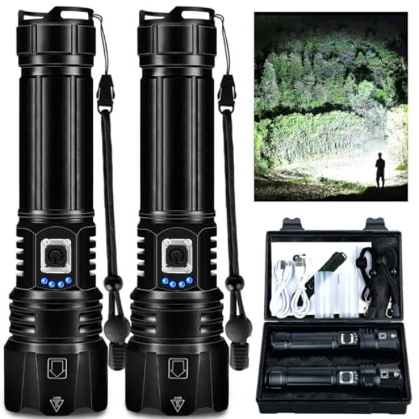 NT84180 Rechargeable Flashlights, 990, 000 Lumens Super Bright LED with USB, 5 Modes, Waterproof - Pack of 2