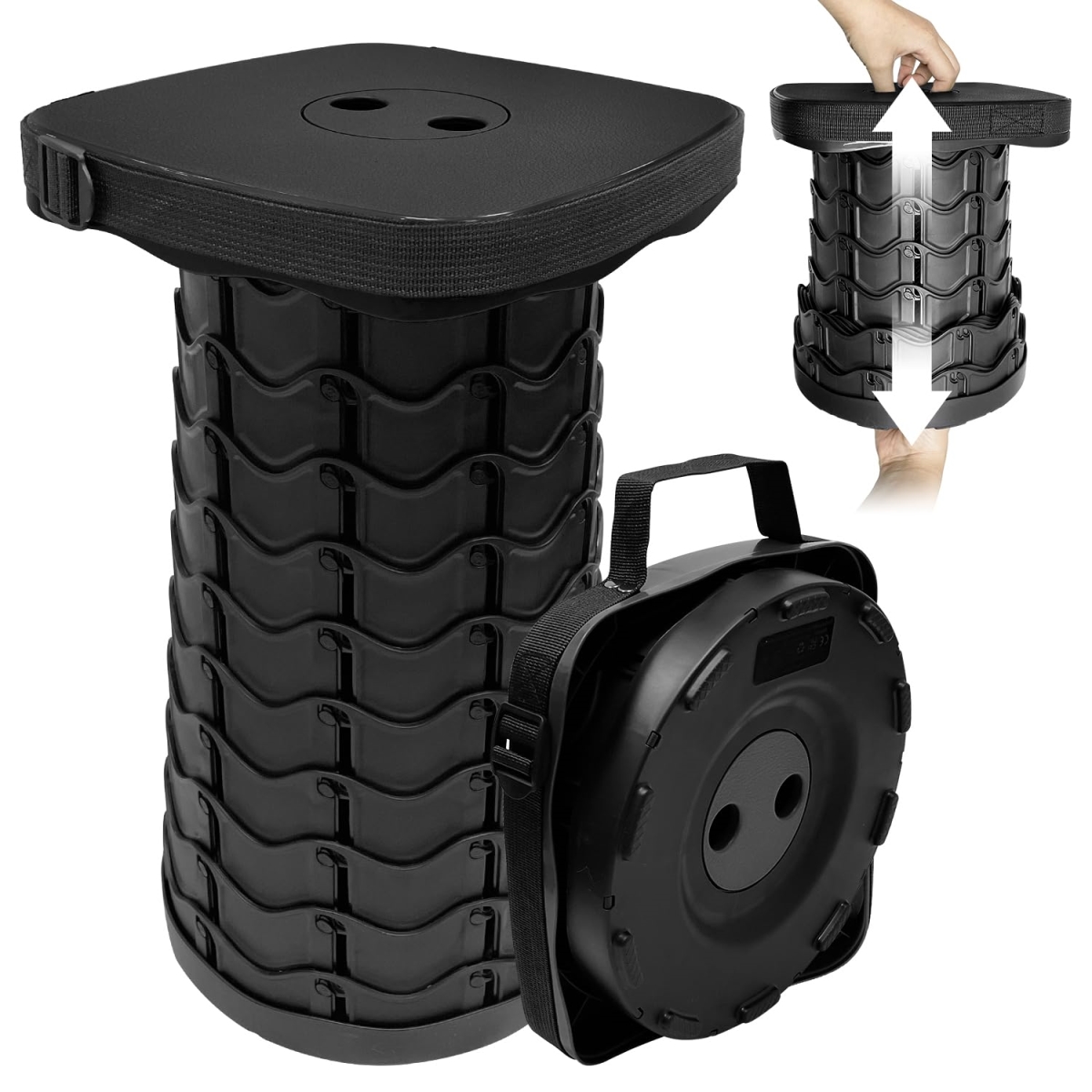 NT84191 Collapsible Folding Chair, Upgrade Square Telescoping Stool, Portable Retractable Stool - Black