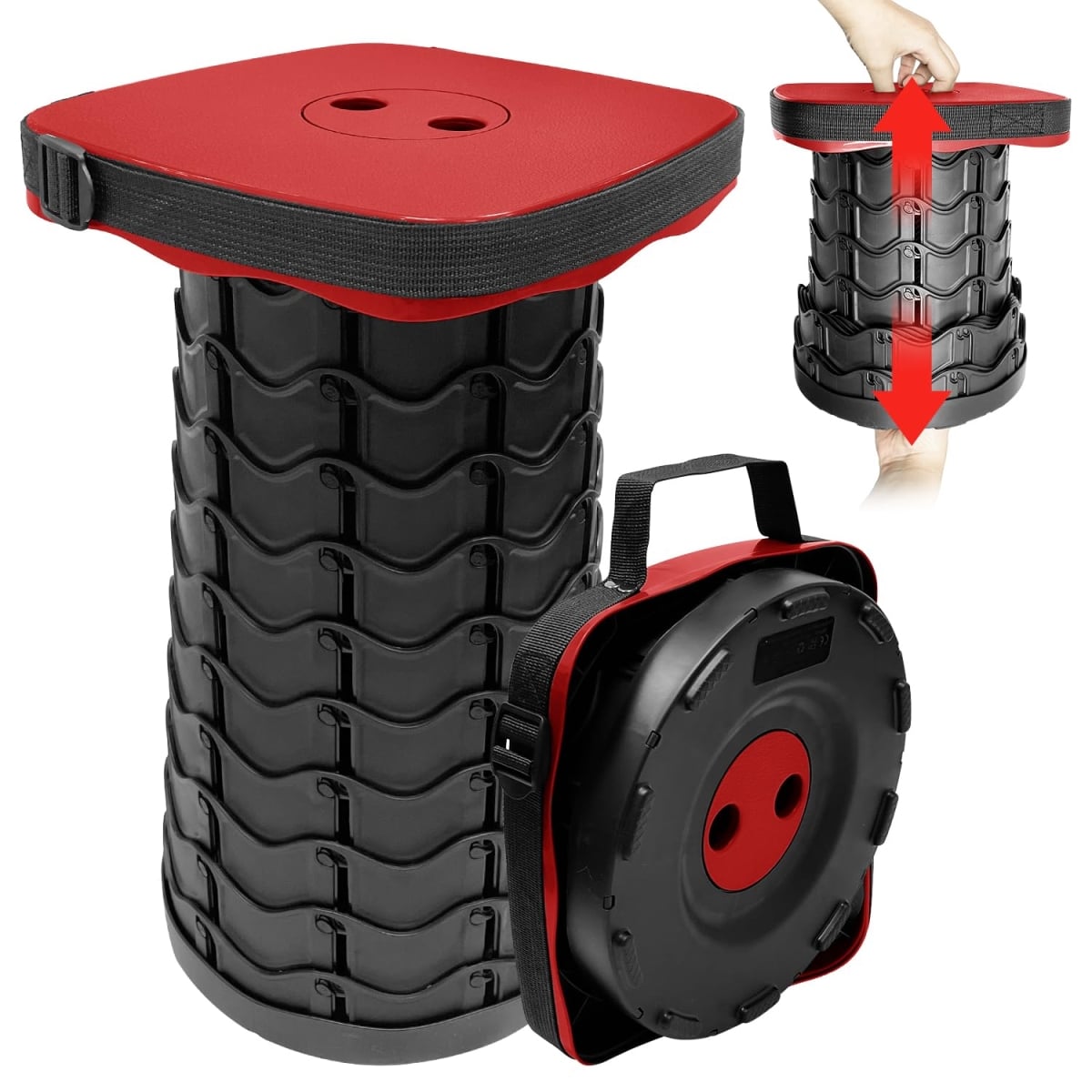 NT84193 Collapsible Folding Chair, Upgrade Square Telescoping Stool, Portable Retractable Stool - Red
