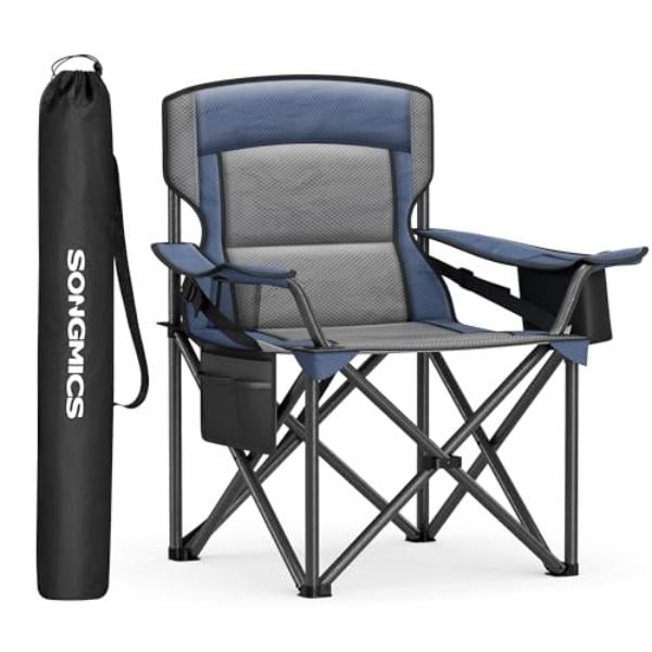 NT84331 SONGMICS Oversized Lumbar Support Camping Chair, Heavy-Duty Outdoor Folding Chair, Harbor Blue