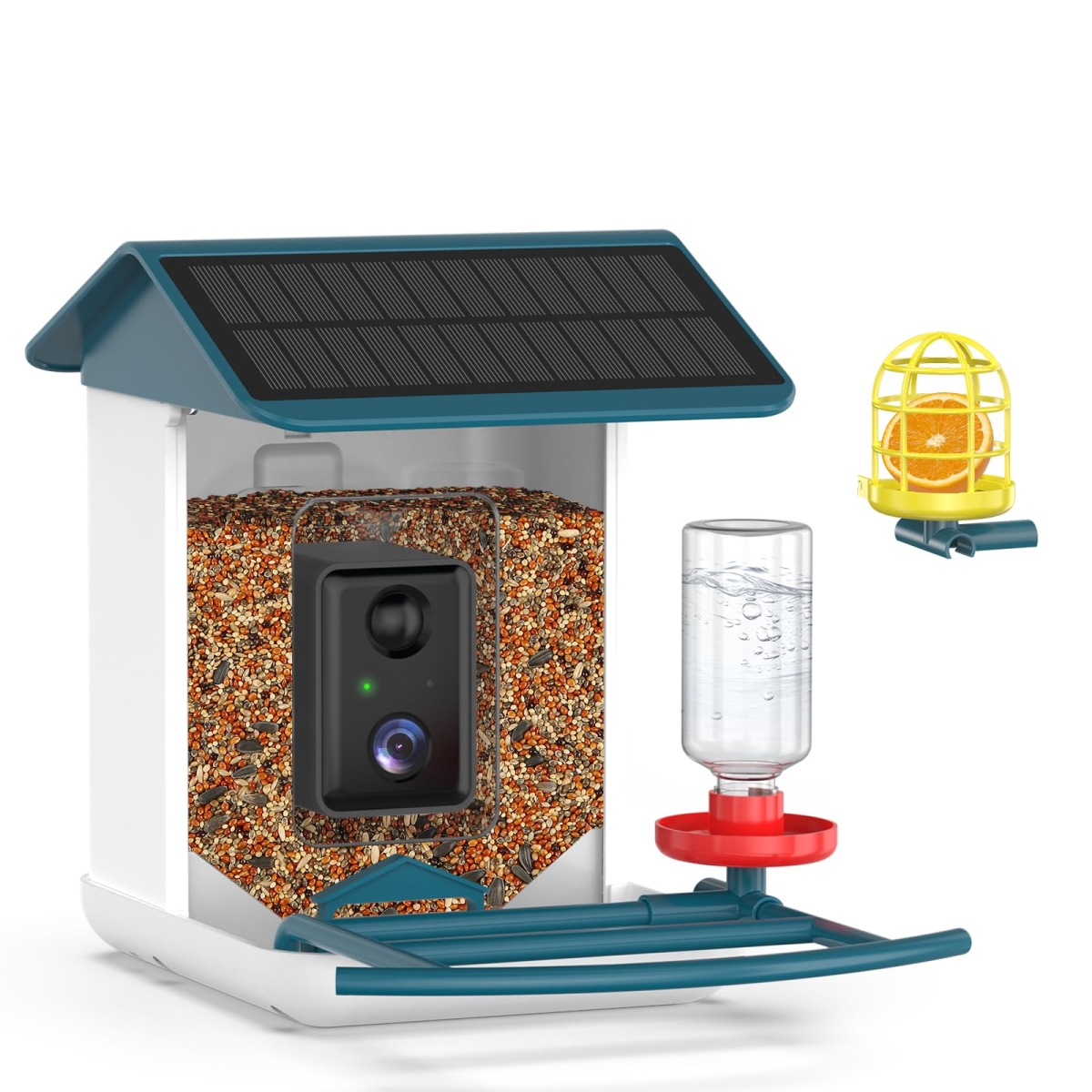 NT84414 Bird Feeder with Camera, Solar-Powered, App Alerts & Two-Way Audio for Wildlife Watching - Haze Blue