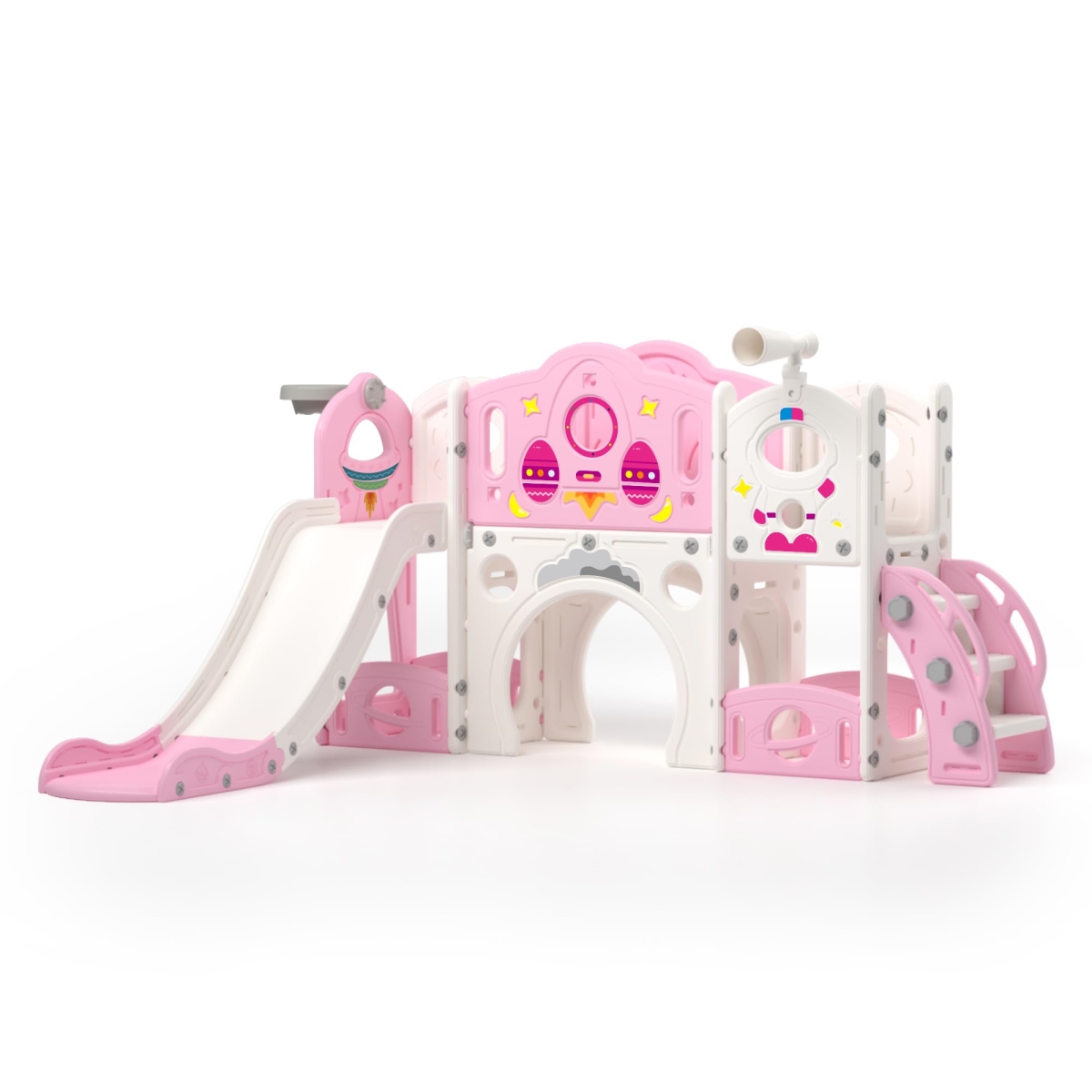 NT84499 9-in-1 Toddler Slide & Climber Playset for Children Age 1-4, Indoor & Outdoo with Basketball Hoop & Storage