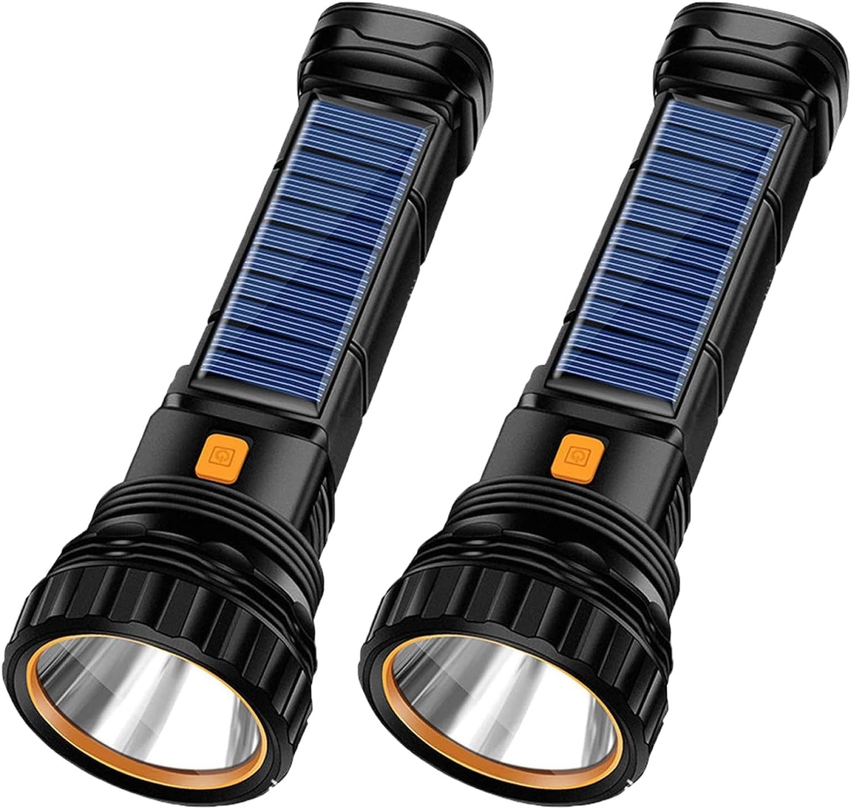 NT84584 1000 Lumens Solar Rechargeable LED Flashlights with Emergency Strobe Light & 1200 mAh Battery - Pack of 2