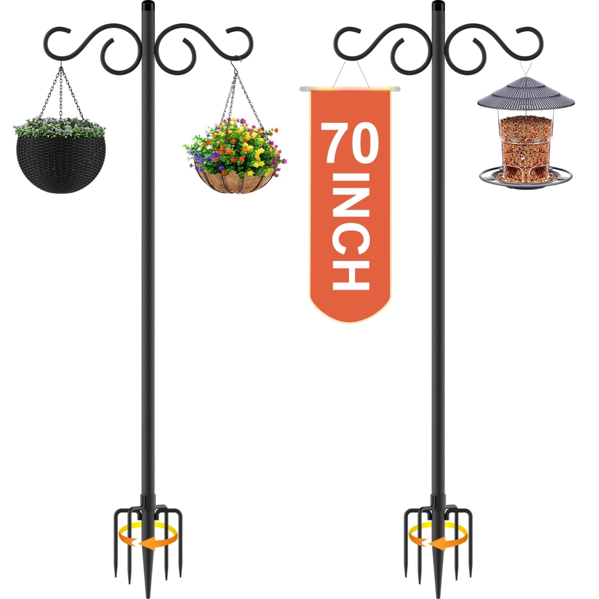 NT84606 Double Shepherds Hooks 70 in. Bird Feeder Pole with 5 Prongs Base - Pack of 2