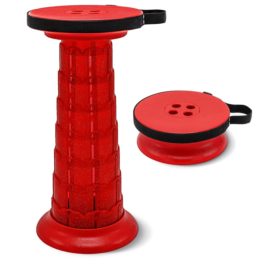 NT84610 Adjustable Retractable Portable Folding Stool for Adults, Heavy Duty, 770 lbs Capacity, Camping Chair - Crimson