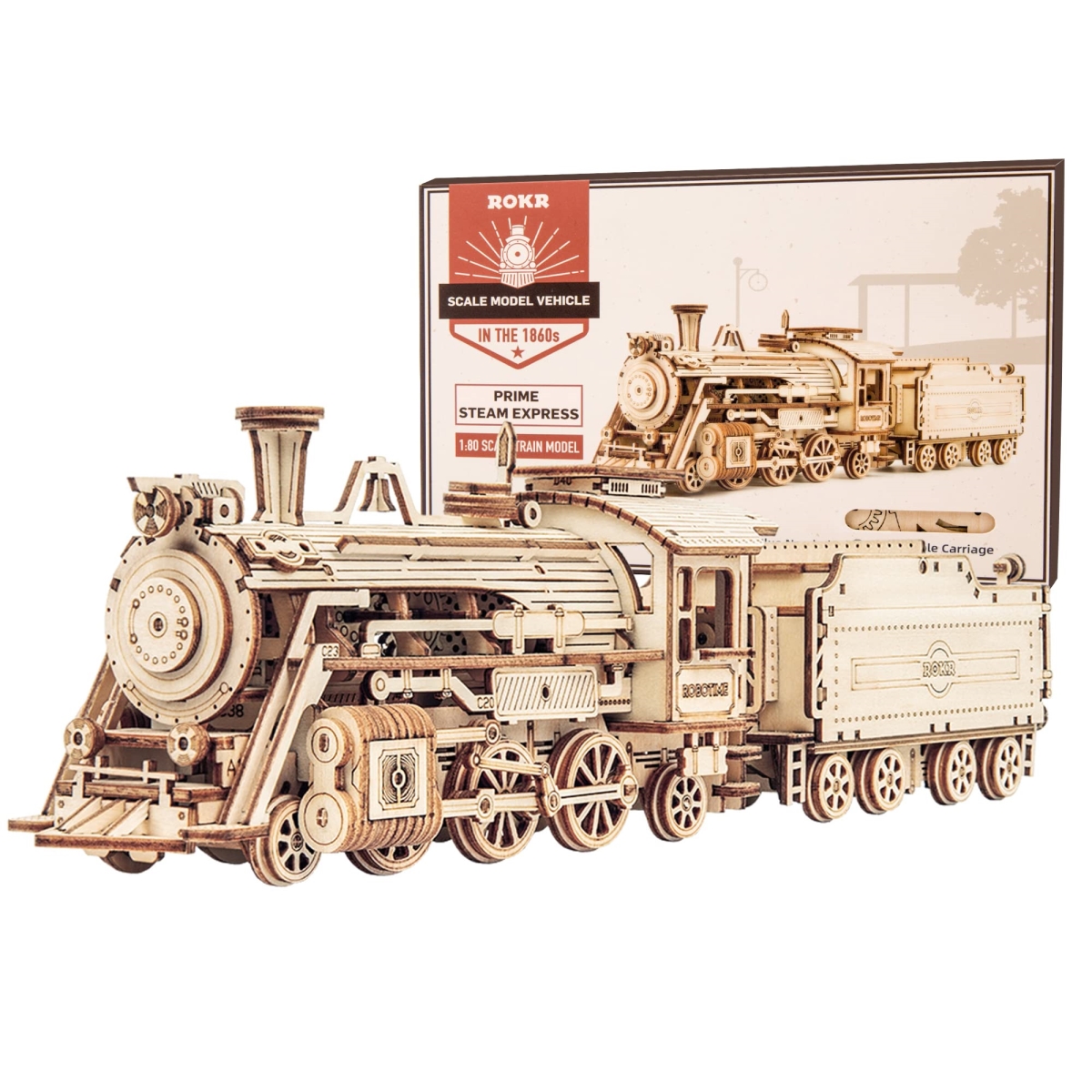 NT84723 ROKR 3D Wooden Puzzle Mechanical Train Model Kit