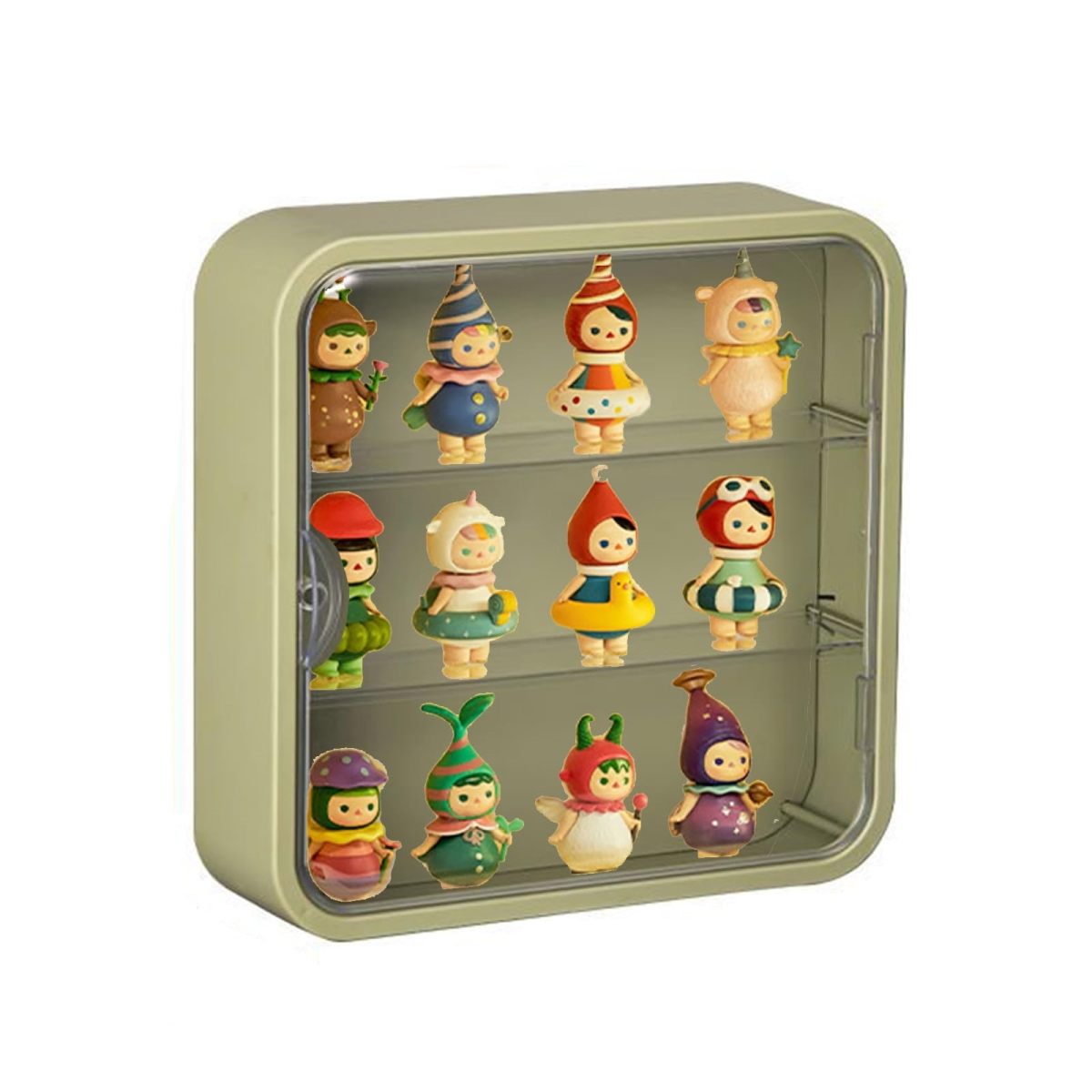 NT84936 Clear Display Case for Figure, Wall-Mounted Doll Storage Box with Adjustable Stand & Door - Green