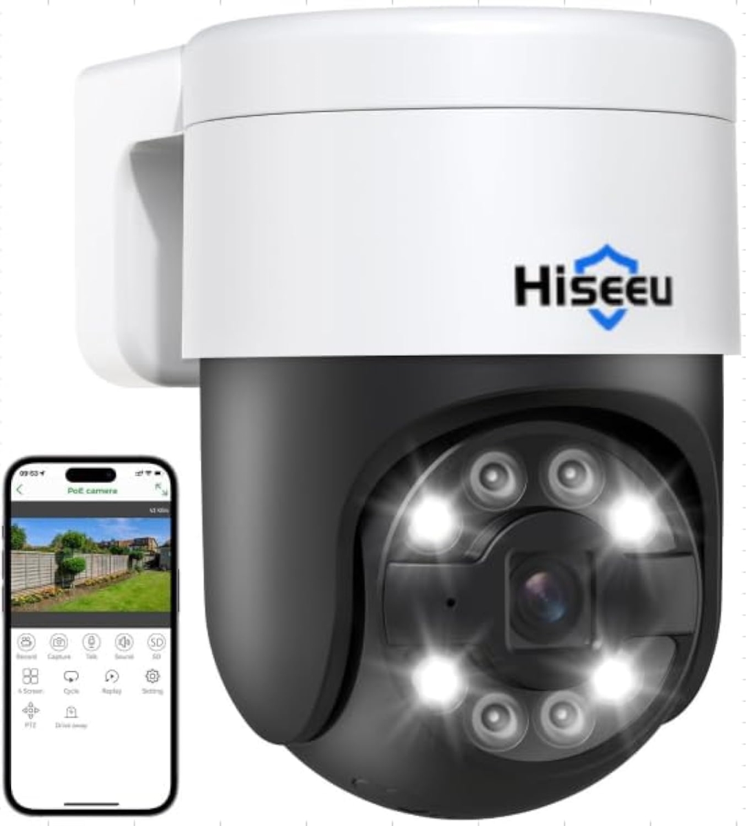 NT84957 Hiseeu 5MP PoE Wired Outdoor Security Camera with Auto Tracking & 2-Way Audio