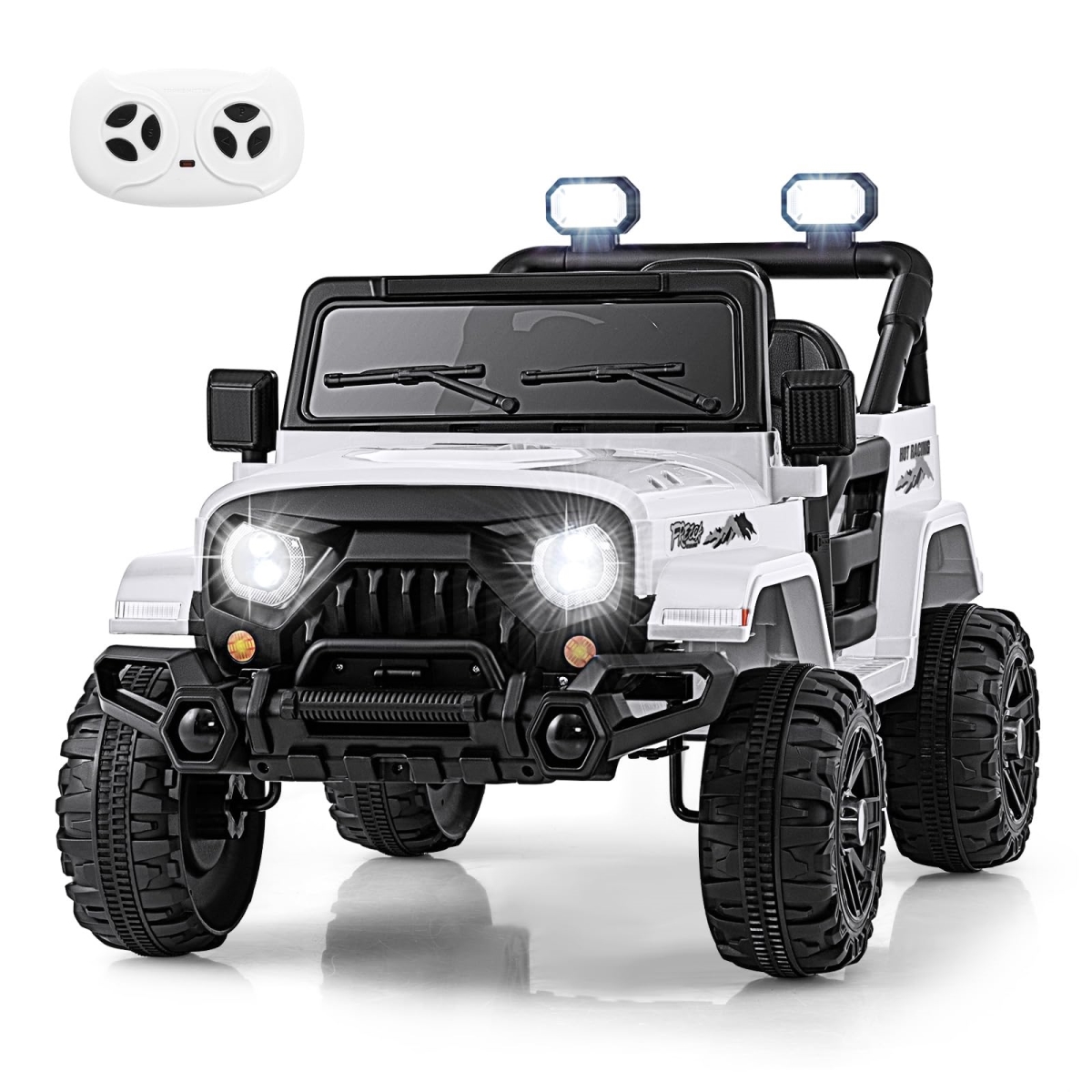 NT85128 OLAKIDS 12V Ride On Truck for Kids with Remote Control, Bluetooth, LED Lights, Music Player - White