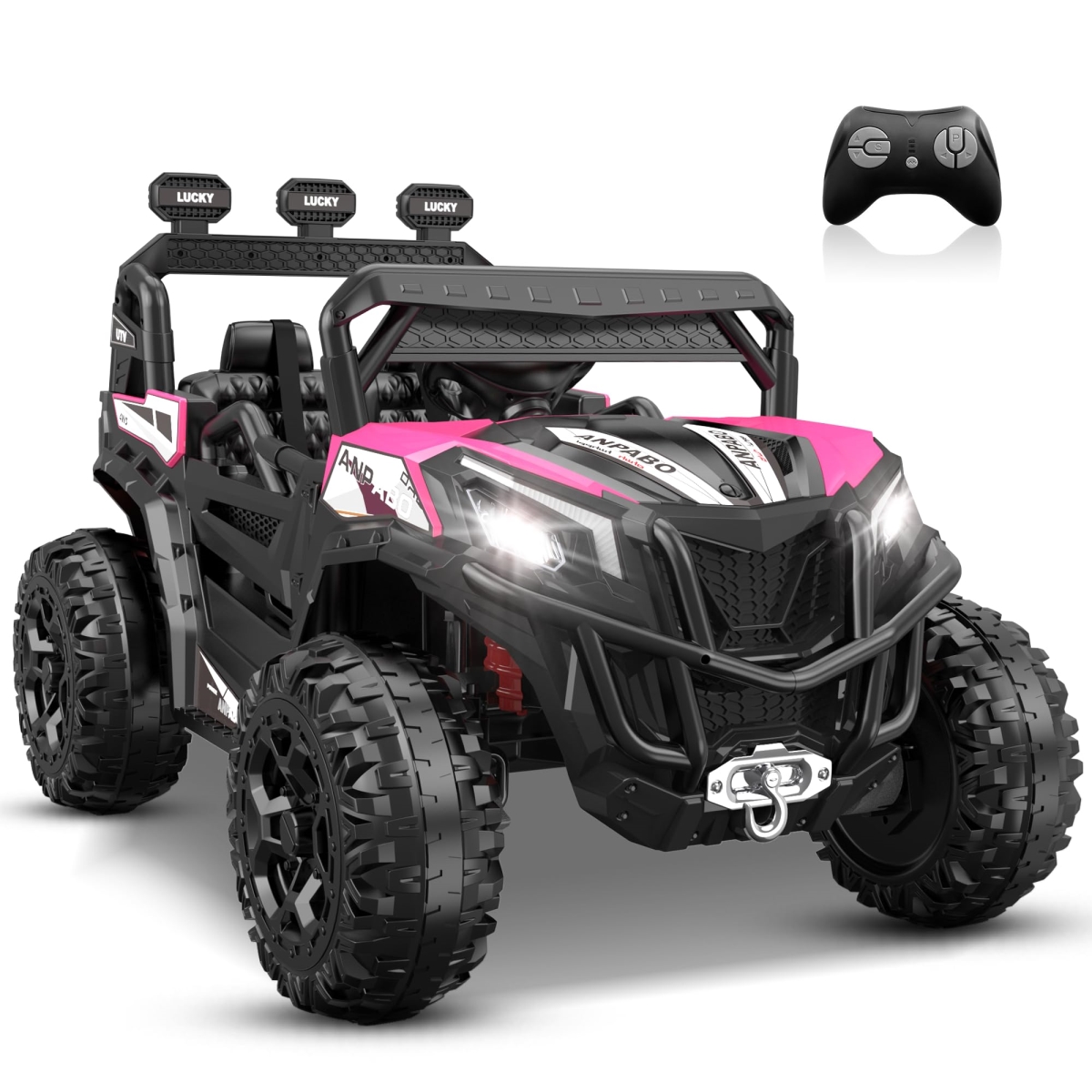 NT85362 ANPABO 24V 4X4 Ride On Car Truck with Remote Control, Switchable 4WD-2WD, Kids UTV, Electric Car for Age 3 Plus - Pink