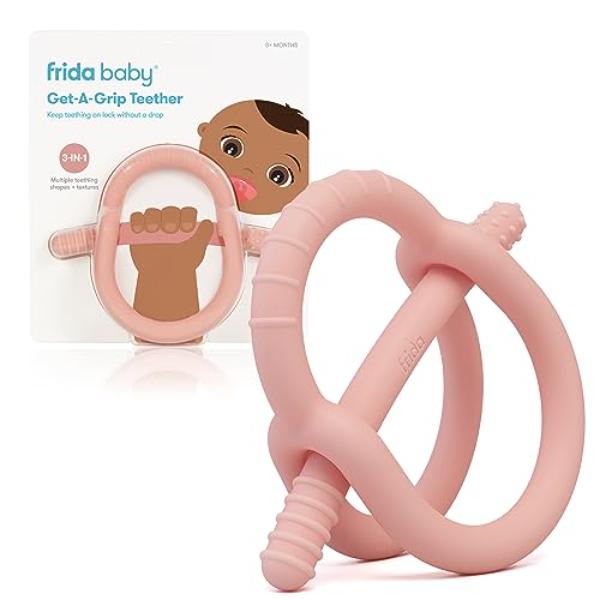 NT85589 Frida Baby Get-A-Grip Teether for Teething Relief, 100 Percent Food-Grade Silicone, Pink