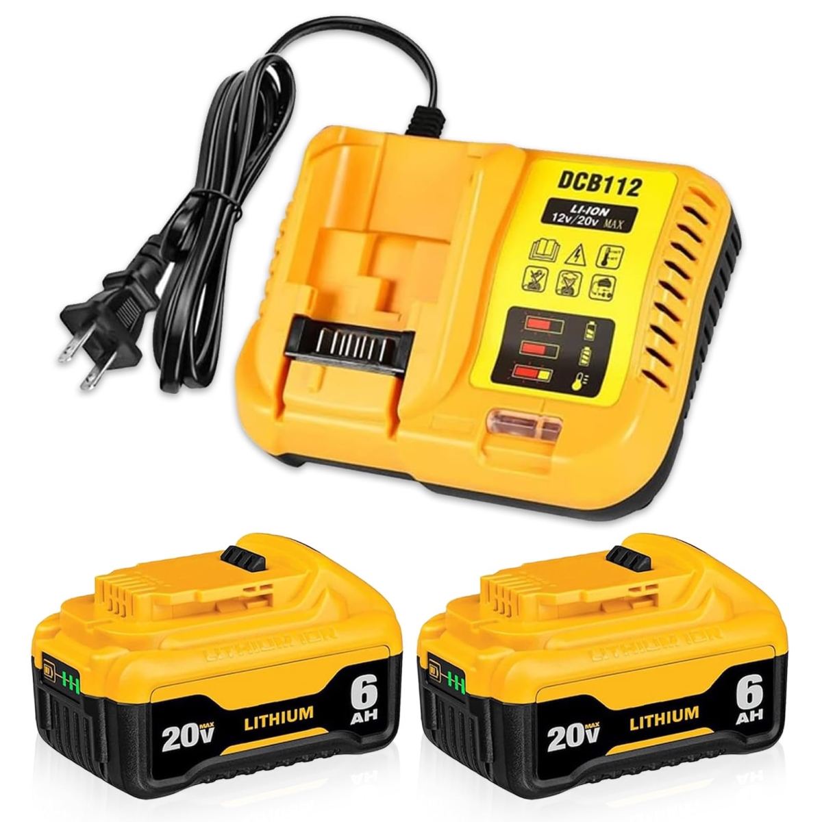 NT85618 2PACK 20V 6.0Ah Lithium Replacement for DEWALT 20V MAX Battery & Charger Combo - Pack of 2