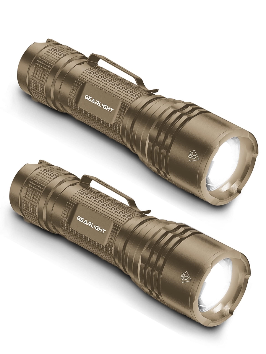 NT85671 GearLight TAC LED Flashlight Super Bright, Compact Tactical Flashlights for Outdoor & Emergency Use - Desert Tan - Pack of 2