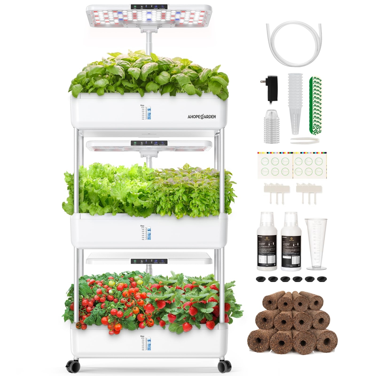 NT85939 Ahopegarden Indoor Hydroponics Growing System Kit with LED Grow Light, 30L Capacity Planter for Vegetables & Fruits