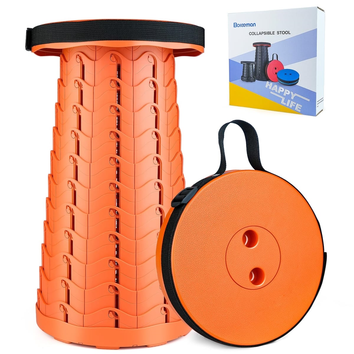 Boreeman Upgraded Folding Stool, Lightweight & Sturdy, 400 lbs Capacity, Portable for Camping - Fishing, Hiking, BBQ - Orange
