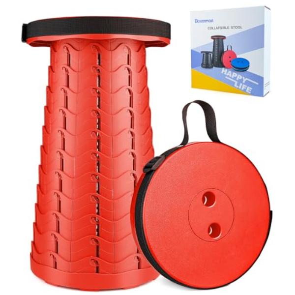 Boreeman Upgraded Folding Stool, Lightweight & Sturdy, 400 lbs Capacity, Portable for Camping, Fishing, Hiking - BBQ - Red