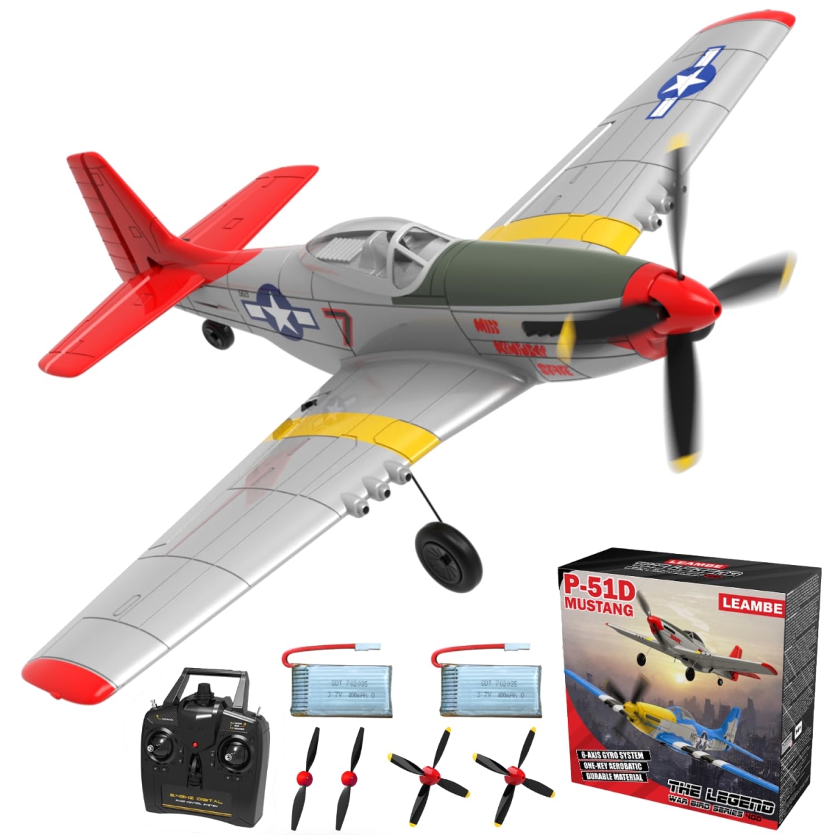 NT86205 LEAMBE 4 Channel Remote Control Plane, Ready to Fly Aerobatic Aircraft, Easy Control, P51 Mustang Remote Control Airplane