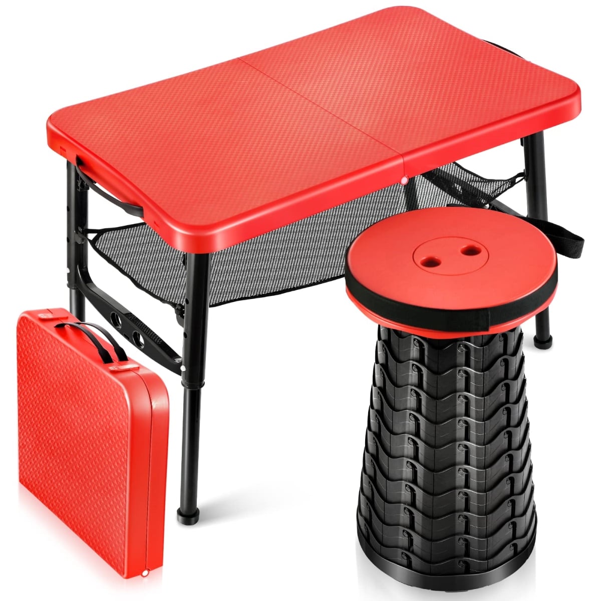 NT86389 Retractable Folding Table & Stool Set, Portable & Lightweight for Outdoor Picnic, Beach, Camp, Lap Desk - Bed Table