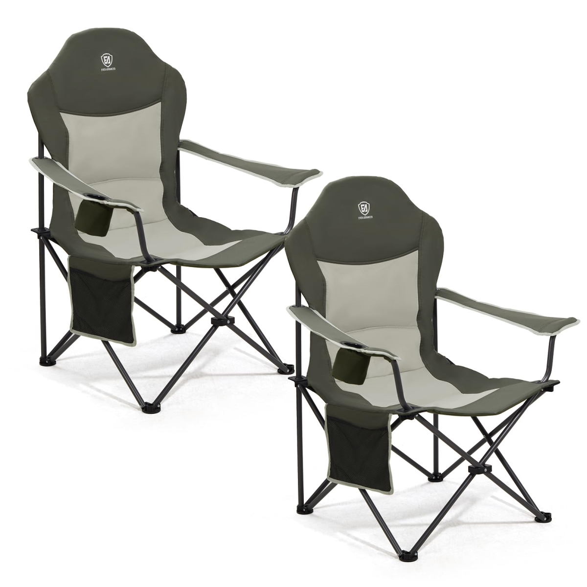 NT86399 EVER ADVANCED Folding Camping Chairs, Supports 400 lbs, Green - Pack of 2