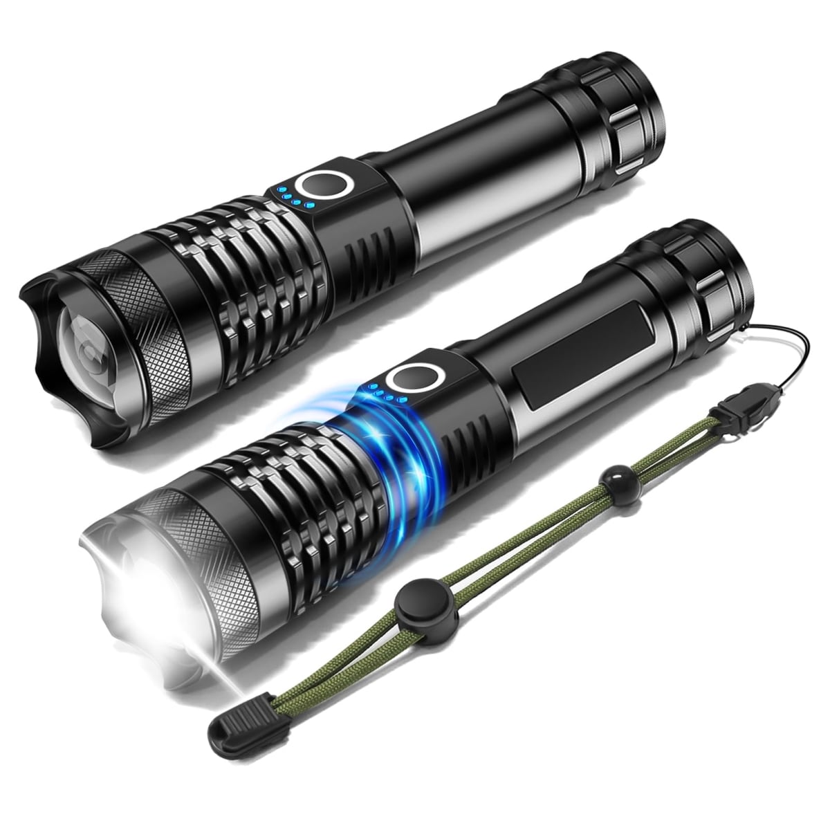 NT86405 ISUNMEA Rechargeable Strong Flashlight, Zoomable LED Powerful Flashlights 1500LM High Lumens - Pack of 2