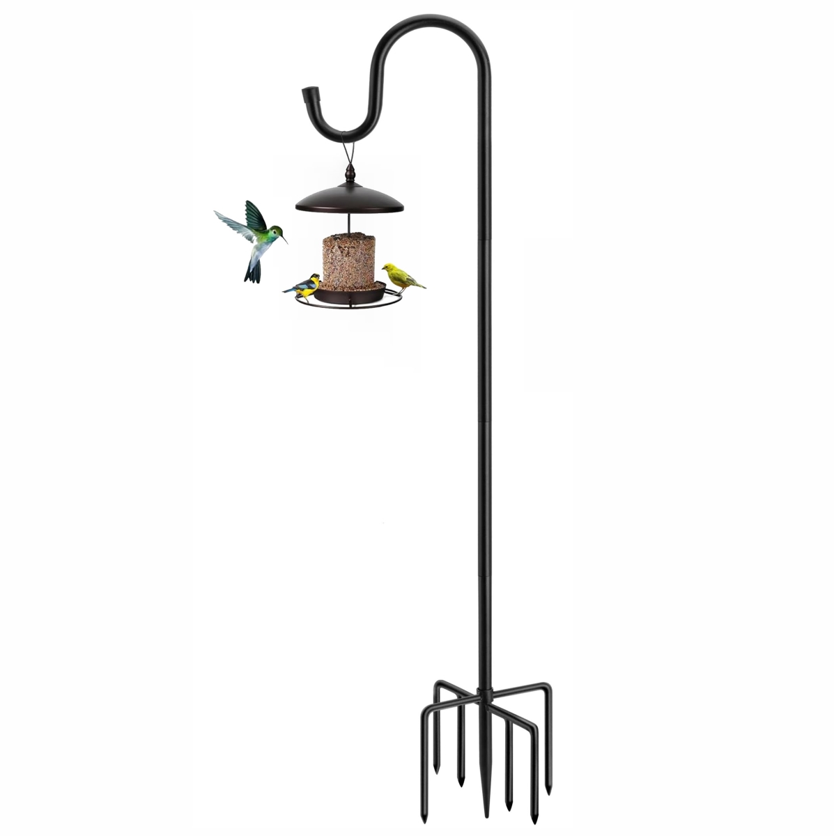 NT86427 60 in. Shepherds Hooks for Outdoor, Heavy Duty Bird Feeder Pole with 7 Prongs Base