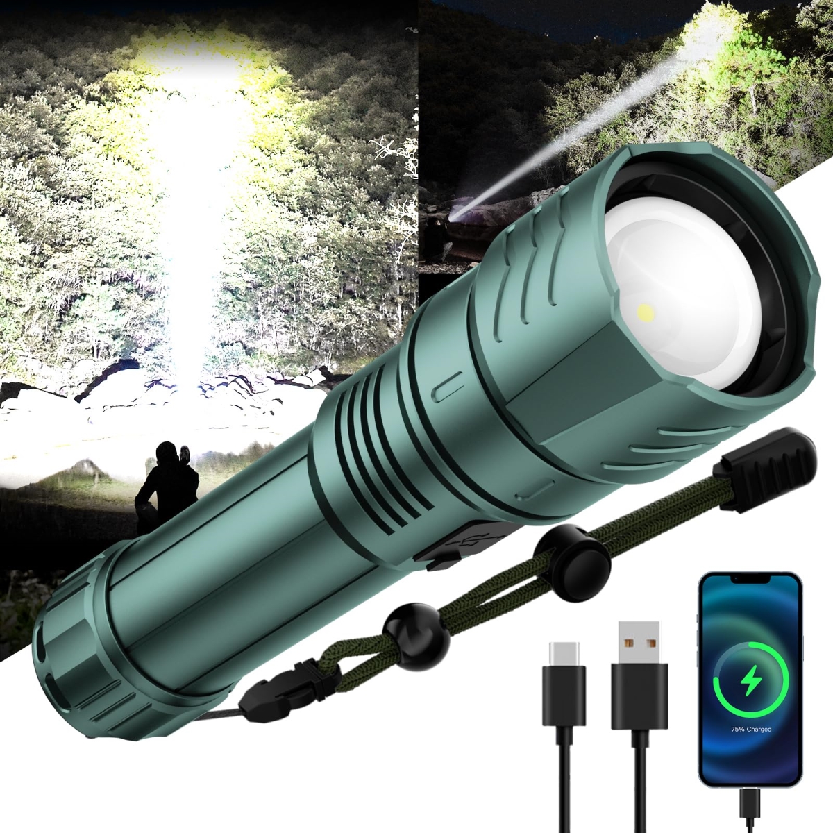 NT86816 SKYFIRE Rechargeable Flashlights 15000lm High Lumens, LED Super Bright, Zoomable, Waterproof, Power Bank, Four Modes
