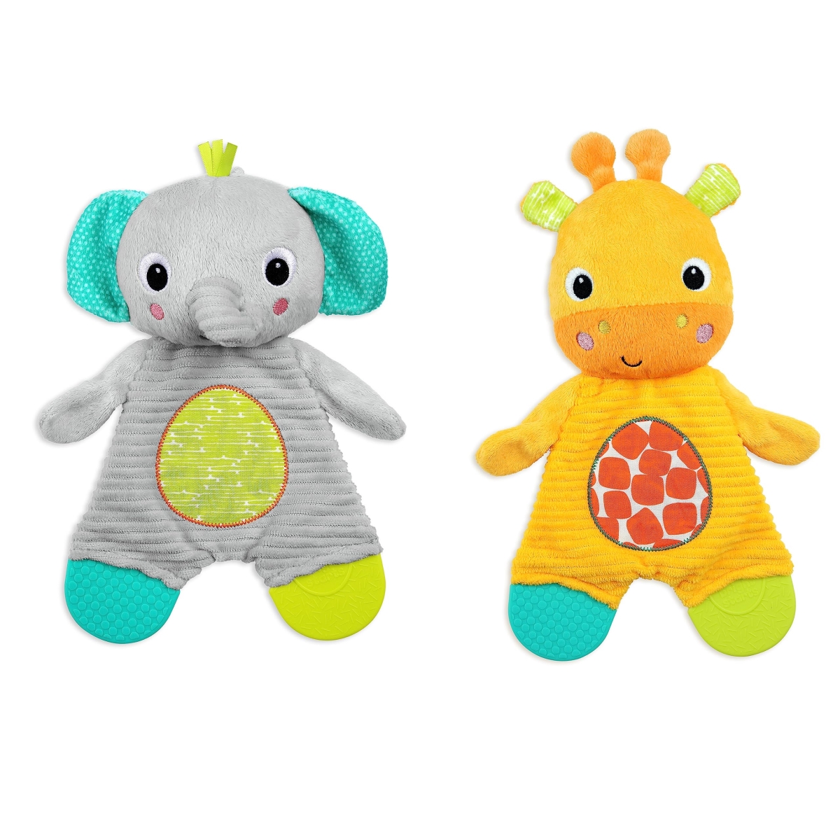 NT86842 Bright Starts Snuggle & Teethe Plush Teether Toys - Elephant or Giraffe Assorted