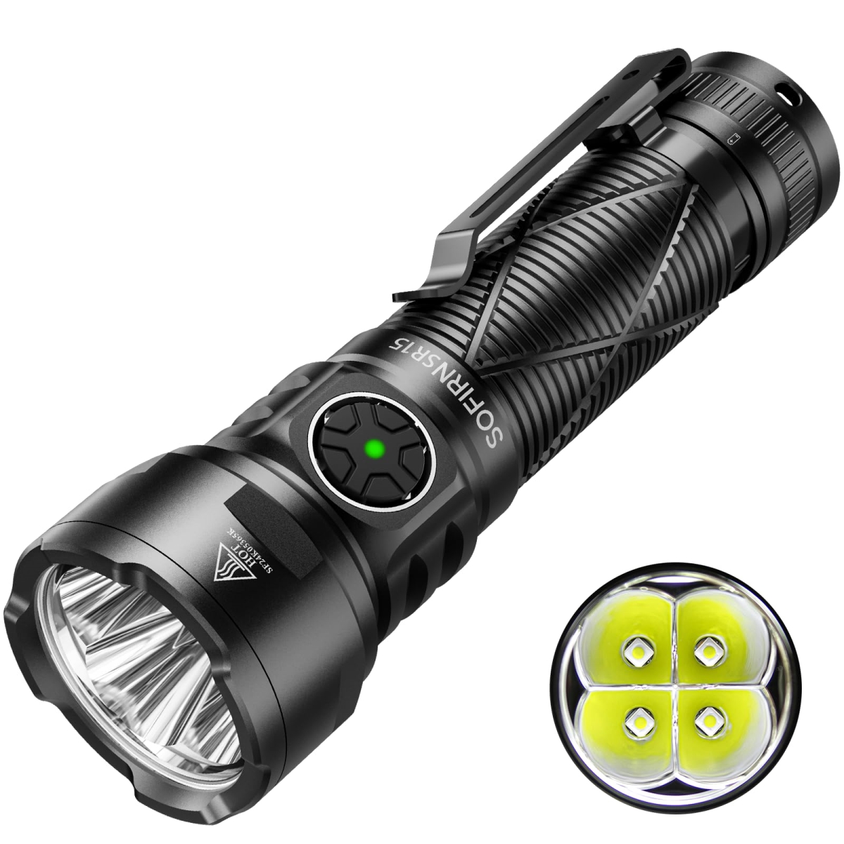 NT87071 Sofirn SR15 Rechargeable Flashlights, 4500 Lumens, Magnetic Base, IP68 Waterproof, Long Beam Distance