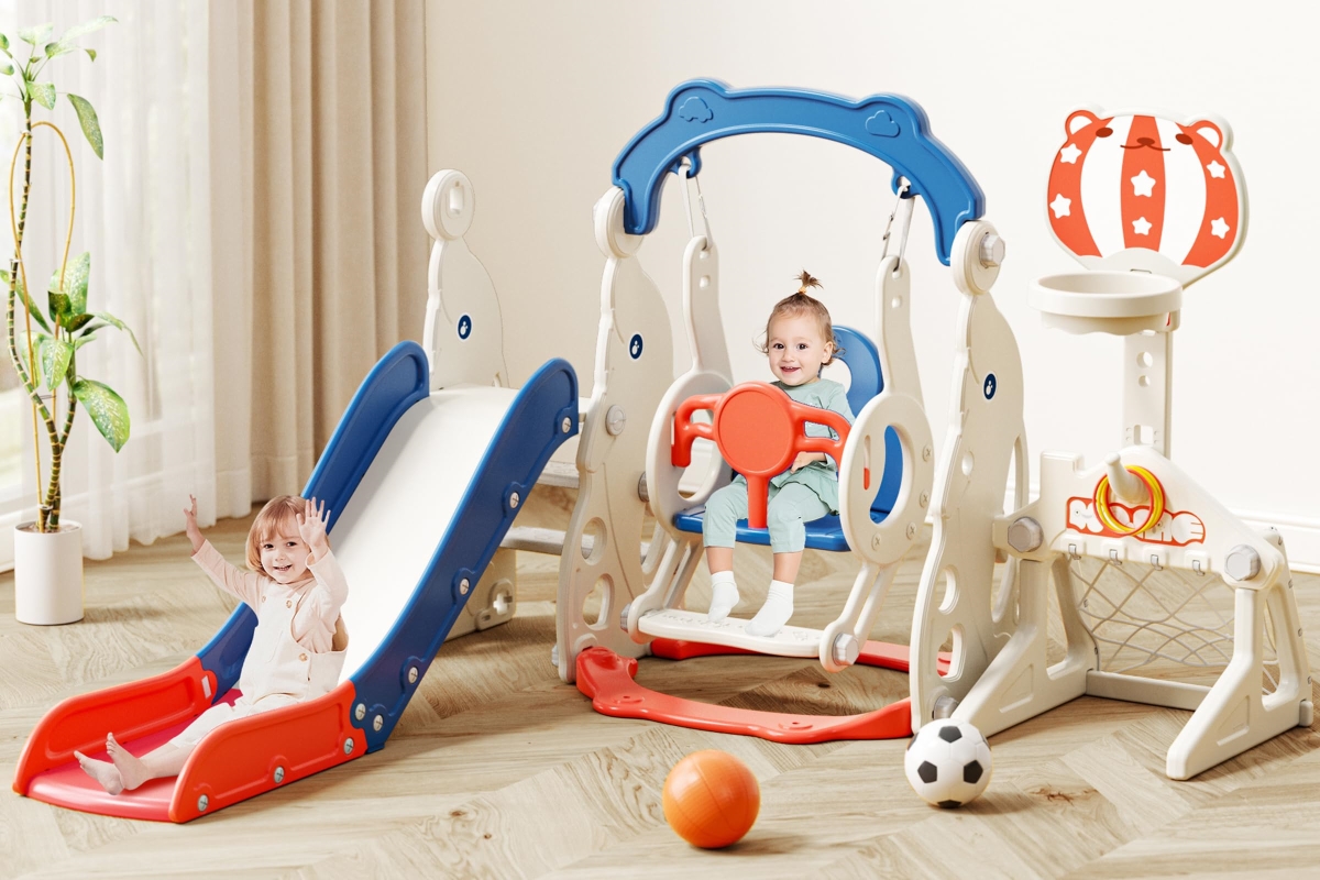 NT87233 67i Toddler Slide & Swing Set - Outdoor Multi-Activity Playset with Blue Football for Age 1-3