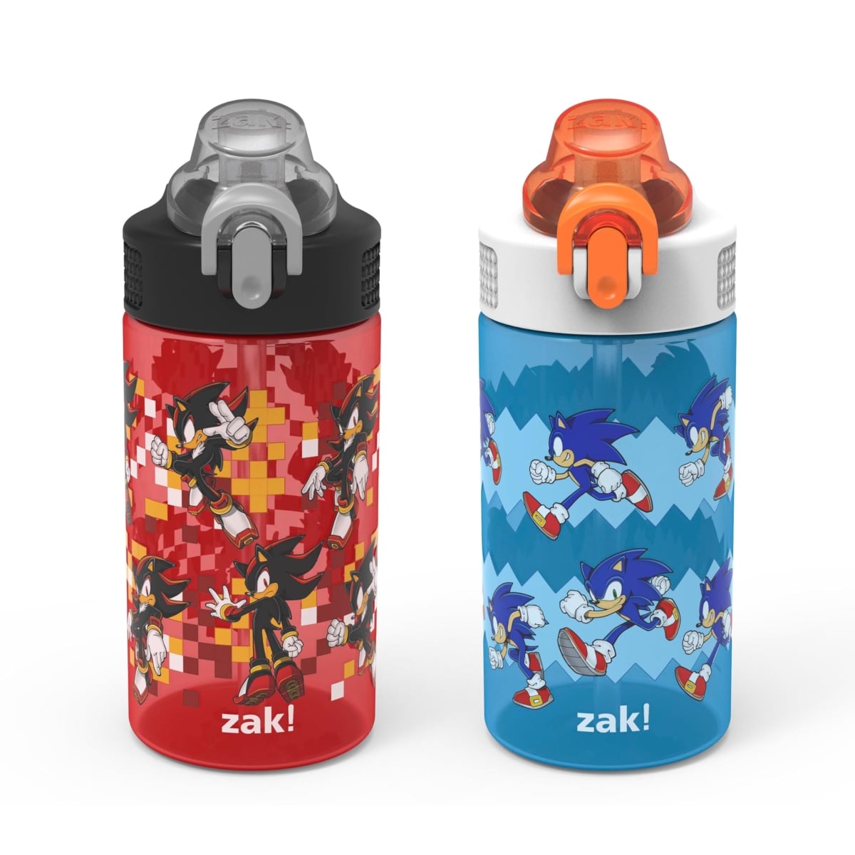 NT87293 16 oz Sonic the Hedgehog Sage Kids Water Bottle, Durable Plastic with Straw, Handle, Leak-Proof, Sonic & Shadow - Pack of 2