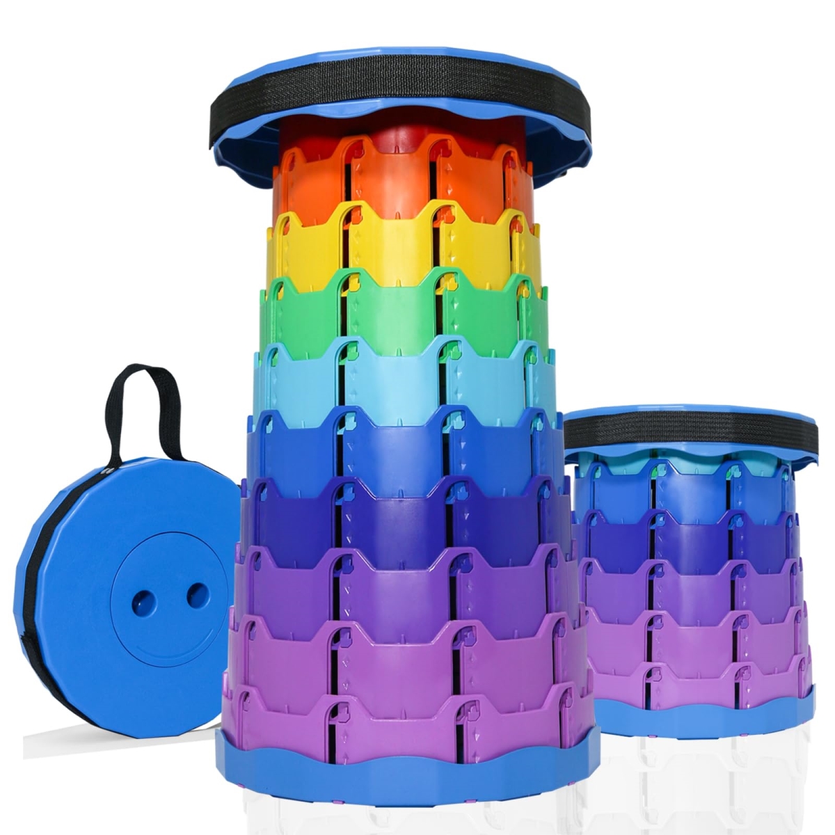 NT87353 Upgraded Collapsible Portable Camping Stool with Adjustable Height - Rainbow Blue