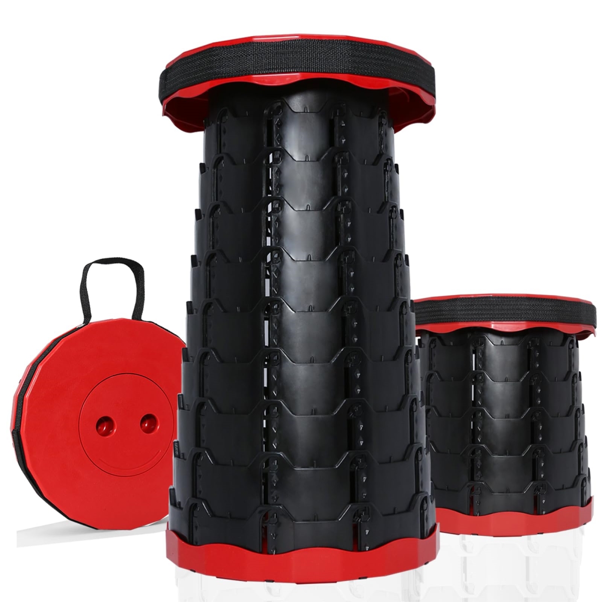 NT87355 Foldable Thickened Collapsible Stool, Portable Folding Seat, Adjustable Height - Black & Red