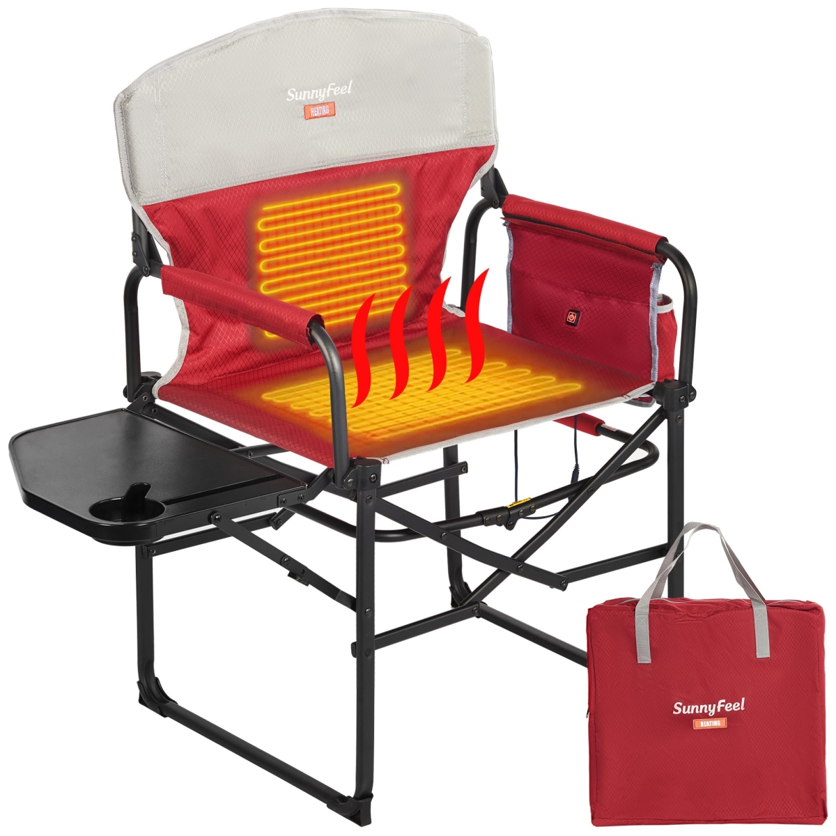 NT87409 SUNNYFEEL Heated Camping Directors Chair with Side Table & Pocket