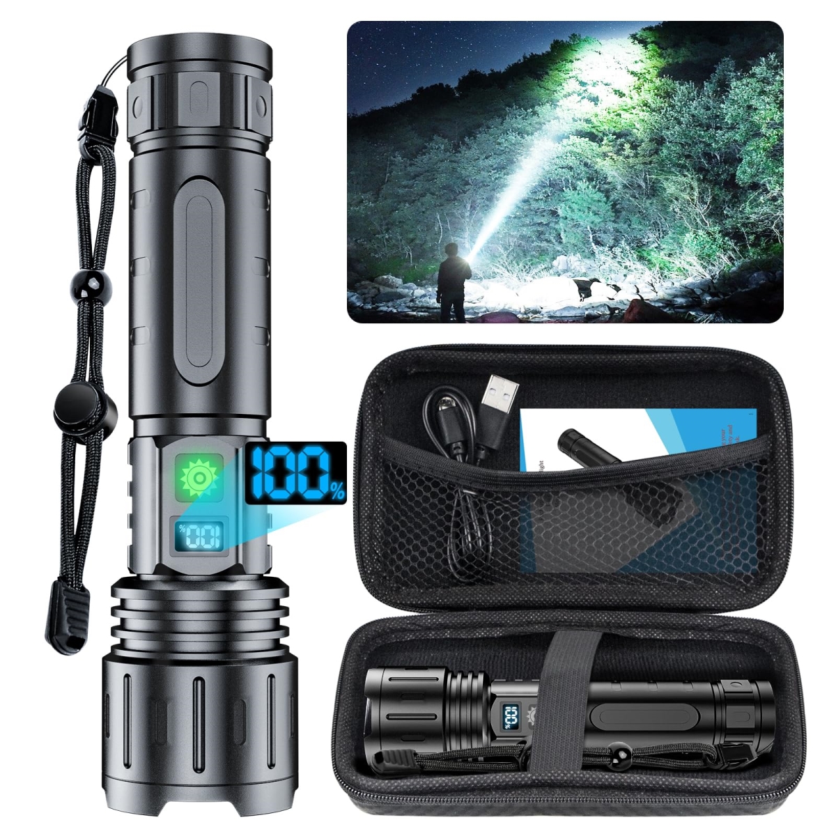 NT87471 Hoxida Rechargeable Flashlights, 2000 Lumens, Zoomable, IPX5 Waterproof