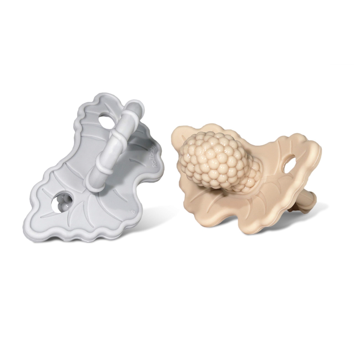 NT87520 RaZbaby Silicone Teether Pacifier, Tan & Gray - Pack of 2