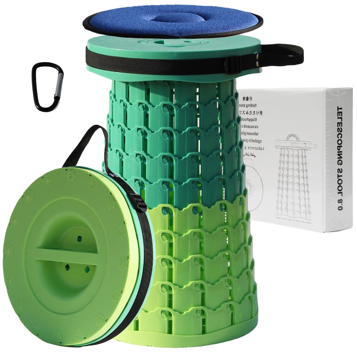 NT87585 ALEVMOOM Upgraded XXL 50-Portable Collapsible Stool with Cushion, Telescoping Folding Stool for Adults