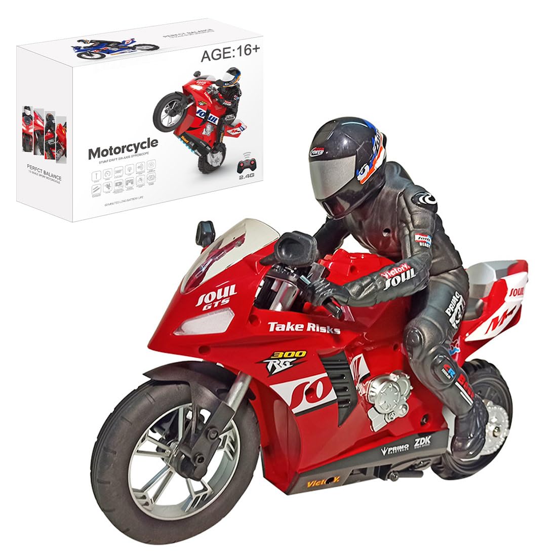 NT87786 1-6 Scale Remote Control Motorcycle, 2.4 Ghz Remote Control Dual-Motor Electric Self-Balancing Model - RTR - Red
