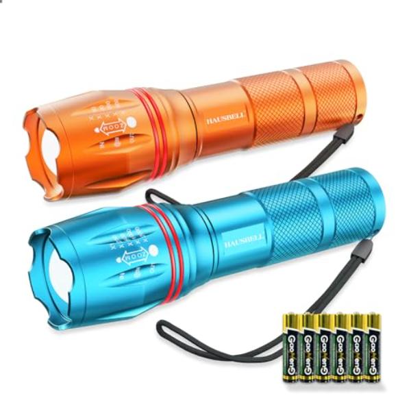 NT87823 HAUSBELL LED Flashlights High Lumens, Waterproof, Tactical, 5 Modes - Pack of 2