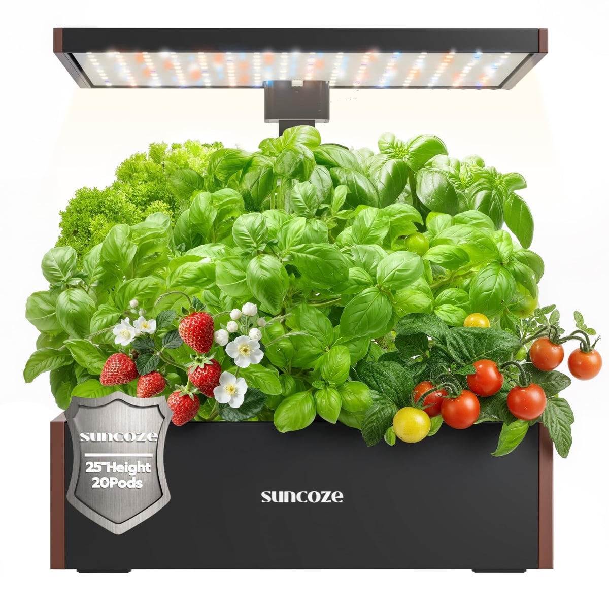 NT87891 SUNCOZE 20 Pods Hydroponics Growing System Kit, Indoor Herb Garden with LED Grow Light, Large Water Tank, Black