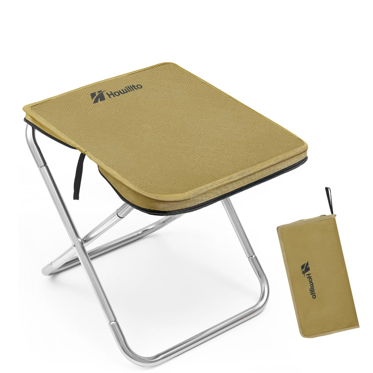 NT87970 Camping Stool, 16in Tall Portable Folding Stool with Carry Bag, Ultralight Chair for Adults, Holds 280 lbs, Brown