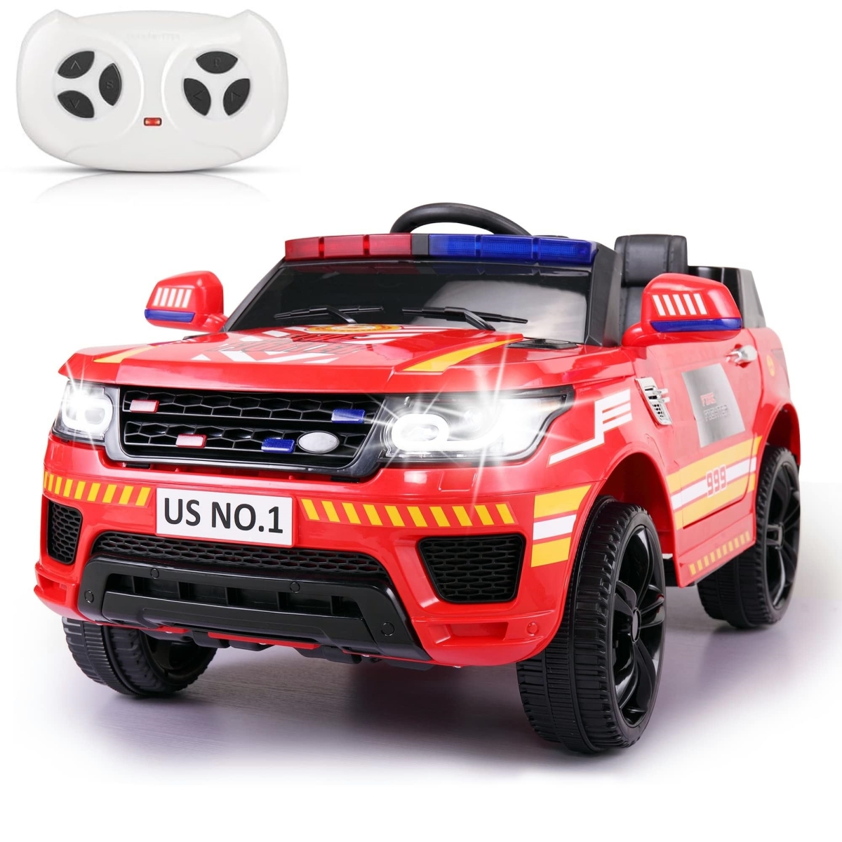 NT88022 Fire Truck Ride On Toys 12V Fire Engine with Remote Control, Siren, Walkie-Talkies, Bluetooth, Red