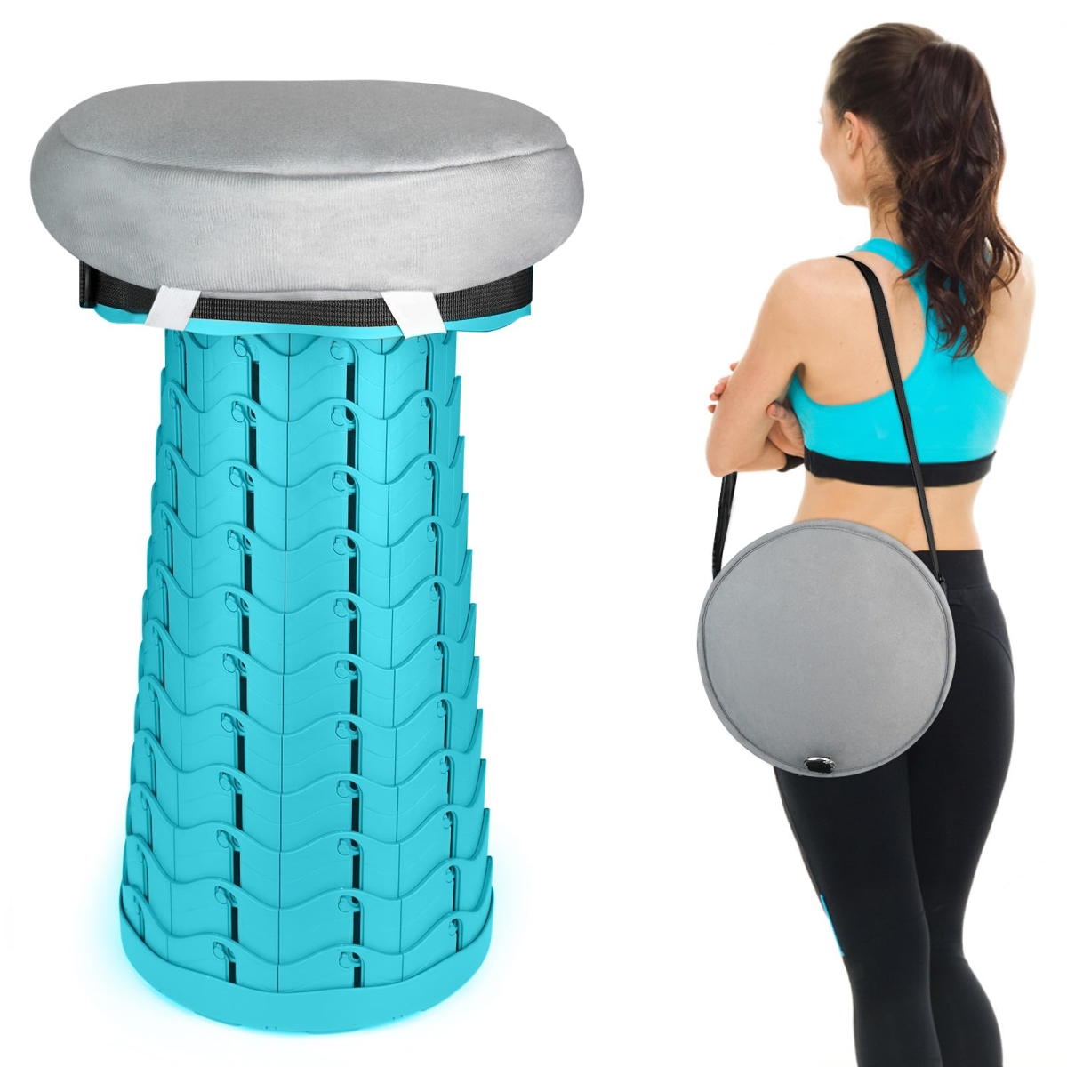 NT88086 Deers Life Portable Collapsible Stool with Cushion Pad & Retractable Folding Telescopic Camping Seat
