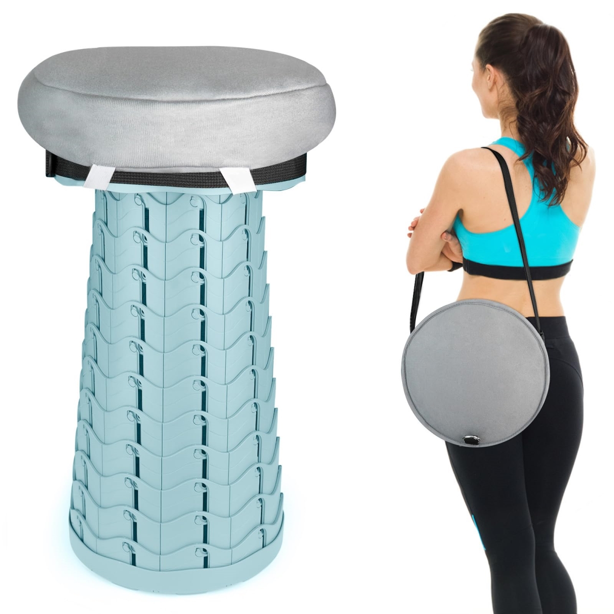 NT88087 Deers Life Portable Collapsible Stool with Cushion Pad, Retractable Folding-Telescopic Camping Seat