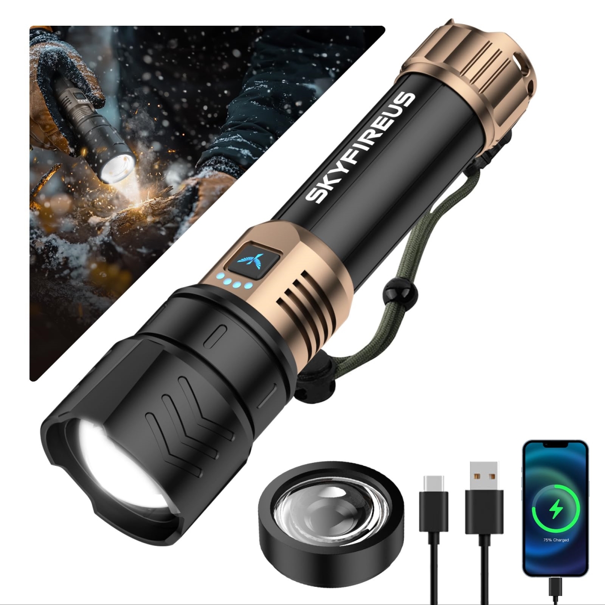 NT88108 SKYFIRE LED Flashlights High Lumens, Rechargeable, Zoomable, Waterproof Tactical Flashlight