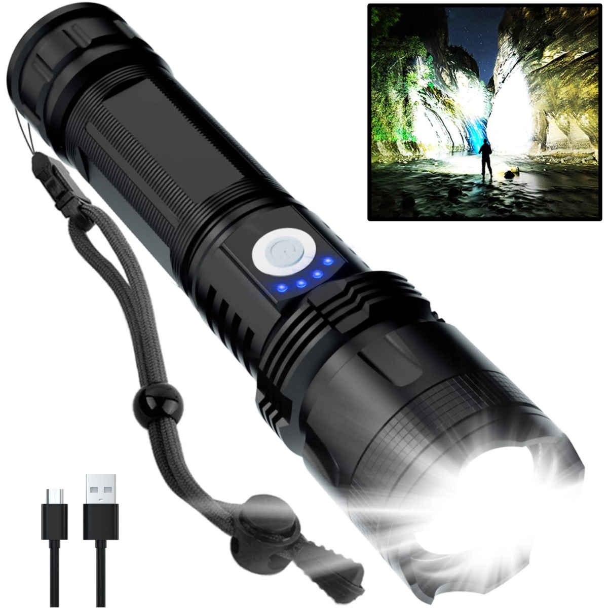 NT88116 Rechargeable Flashlights, 60000 Lumens Super Bright LED, 5 Modes, IPX6 Waterproof for Home, Emergencies, Camping